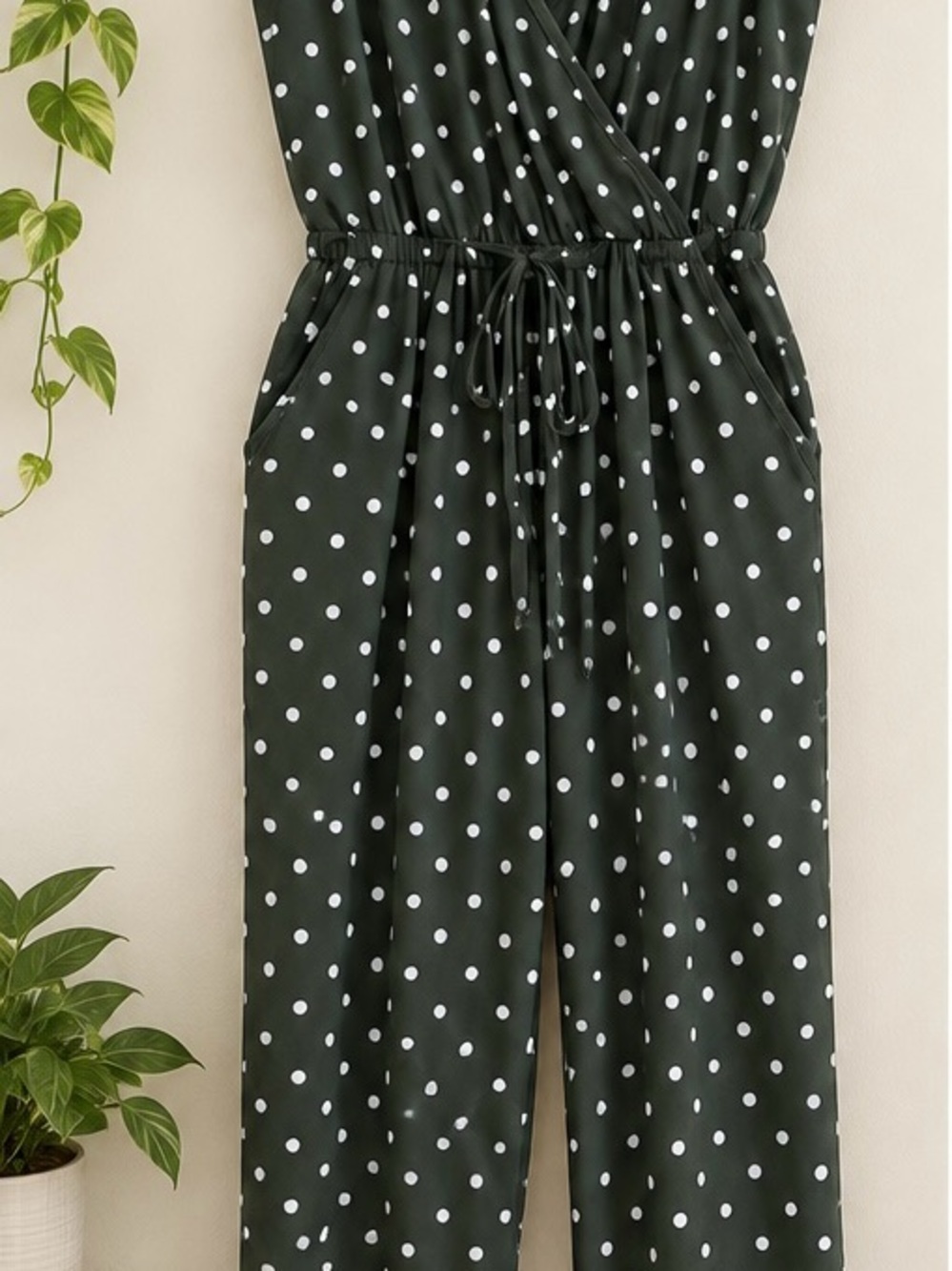 Charlotte Russe Olive Green Polka Dot Wide Leg Jumpsuit Size Small